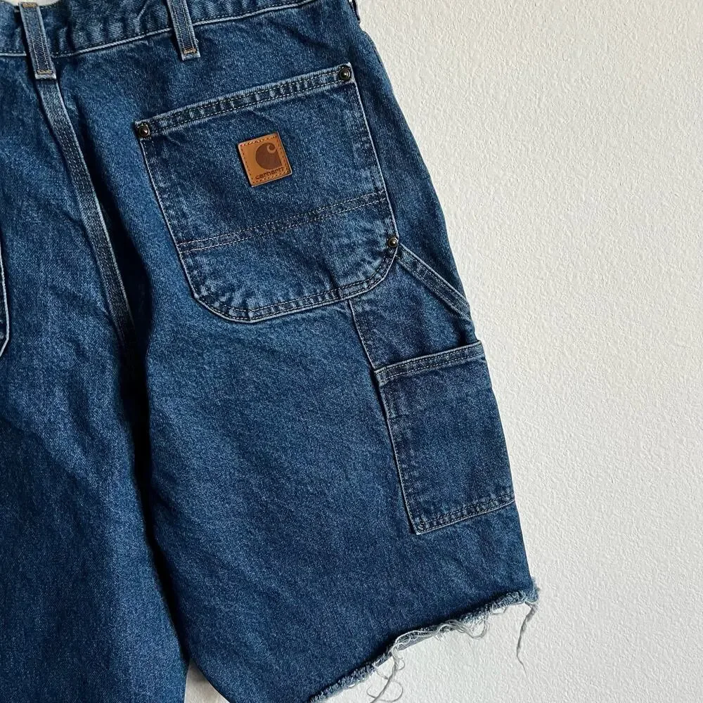 Carhartt denim blue jean double knee work wear carpenter shorts